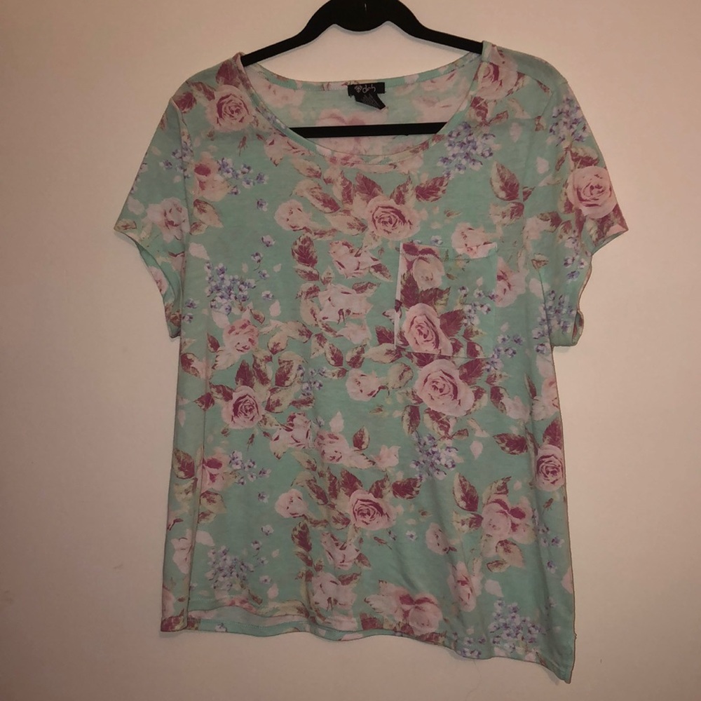 Sea blue Floral shirt with a pocket (plus size)